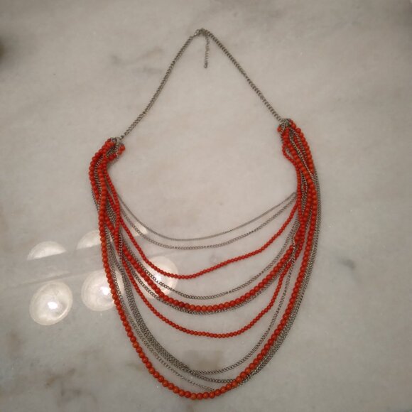 VINTAGE CORAL BEAD CHAIN NECKLACE - Picture 1 of 3